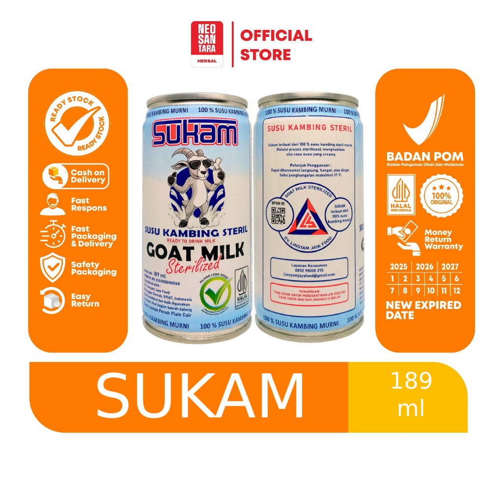 

Sukam Susu Kambing Steril Cair Siap Minum 189 ml asli original