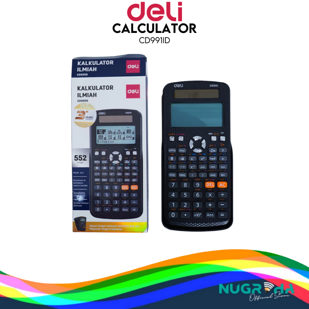 

Deli Kalkulator Ilmiah / Kalkulator Sekolah / Scientific Calculator 552 Fungsi Kurikulum Indonesia CD991ID