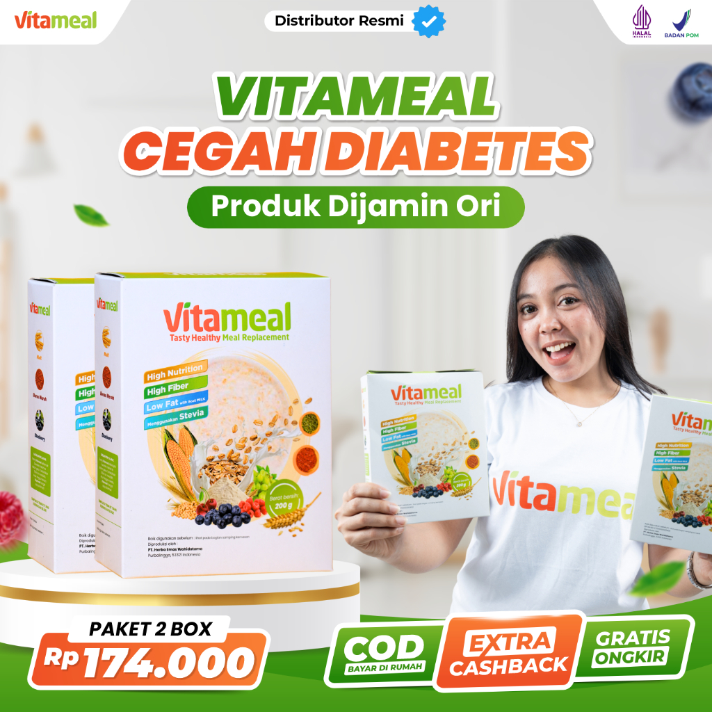 

SEREAL VITAMEAL PAKET 2 BOX Cegah Diabetes Kolesterol Sakit Jantung Diet Oat Sereal Sehat