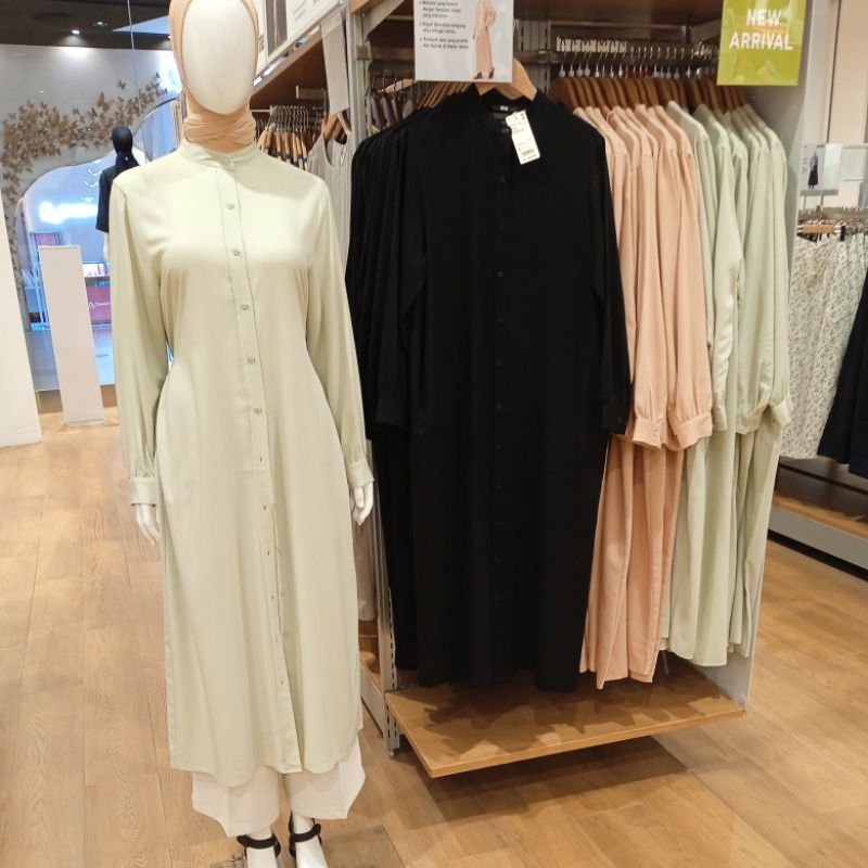 UNIQLO Dress Gaun Kemeja Rayon A Line Lengan Panjang ORIGINAL Jastip