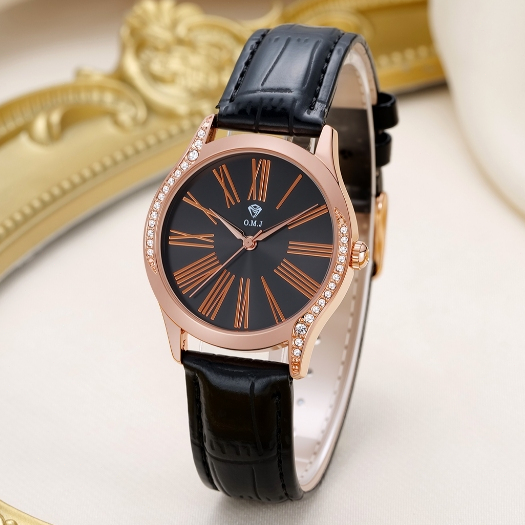 OMJ G081 Jam Tangan Wanita Tali Kulit Asli 2025 Replika Model Selebriti Korean Watch Premium Mode