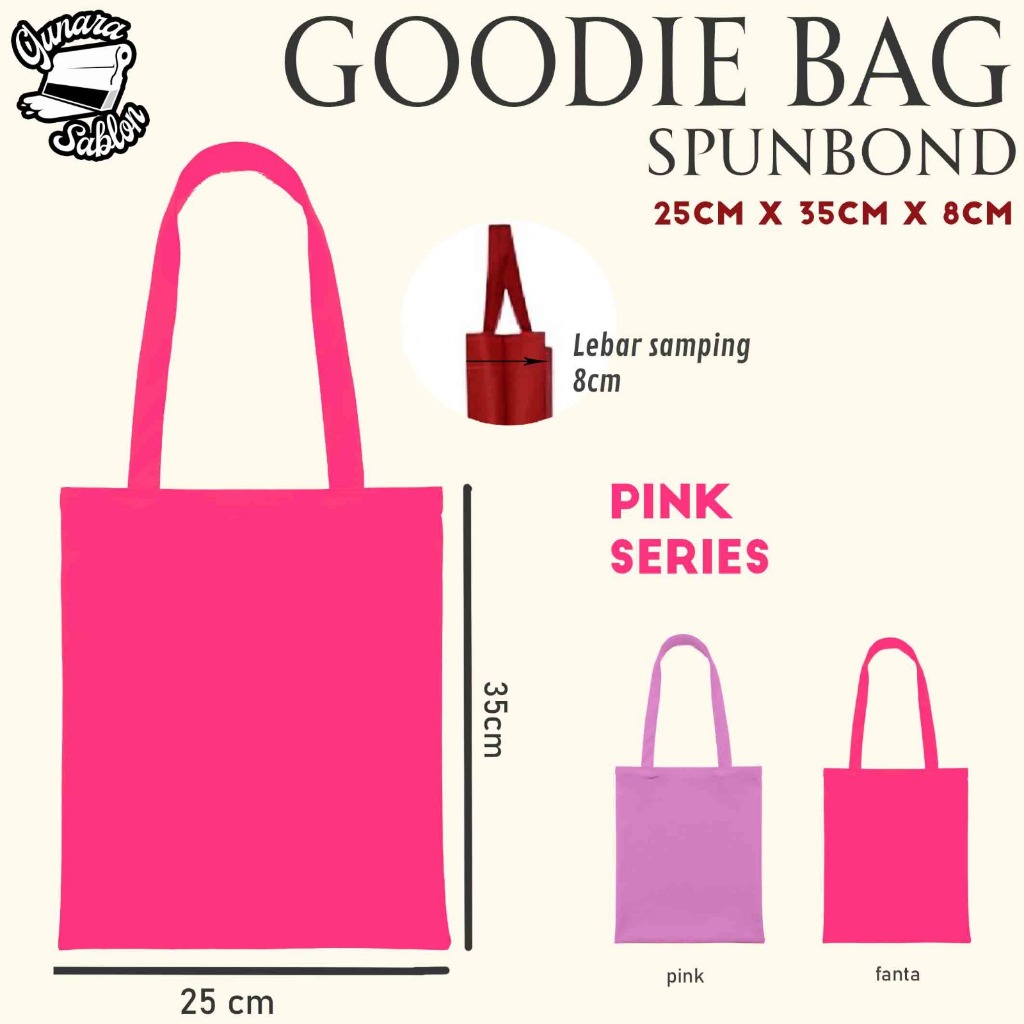 

(HARGA PER PC) POLOS fanta , pink muda Tas Spunbond Goodie Bag polos Handle uk 25x35x8 kain range 65gsm-70gsm tas ultah tas goodiebag polos spundbond polos