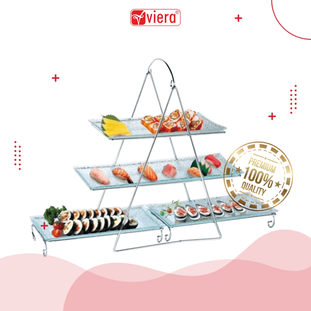 Viera - Serving Tray Wadah Piring Saji Set Rak Susun Tingkat 3 Kotak Nampan Buah Kue Catering