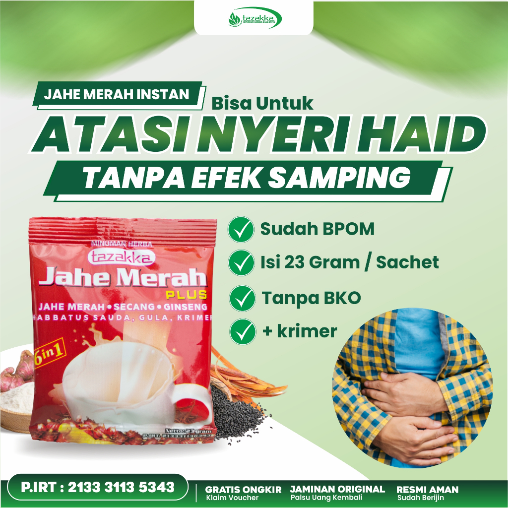 

Minuman Jahe Merah untuk Mengatasi Nyeri Haid dan Daya Tahan Tubuh dari Tazakka Harga 1 Renceng