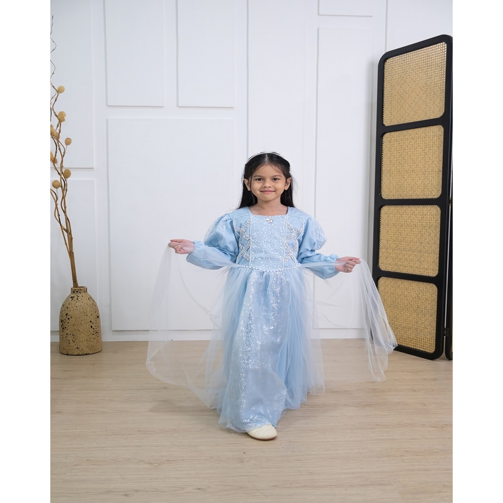 Princessa Flami Dress Karakter Gamis Muslim Anak Lebaran Raya Cinderella Long Blue K1264