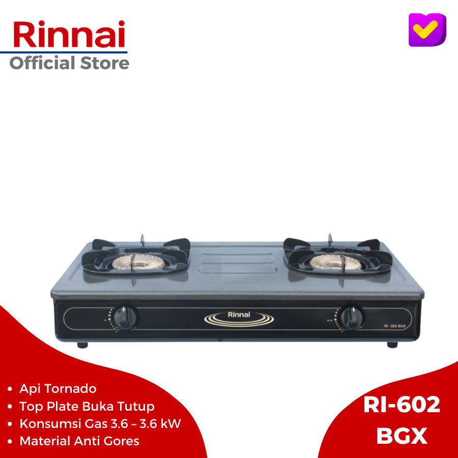 Rinnai Kompor Gas 2 Tungku RI 602 BGX / Kompor Rinnai 2 Tungku RI-602BGX / Kompor Gas Rinnai ORIGINA
