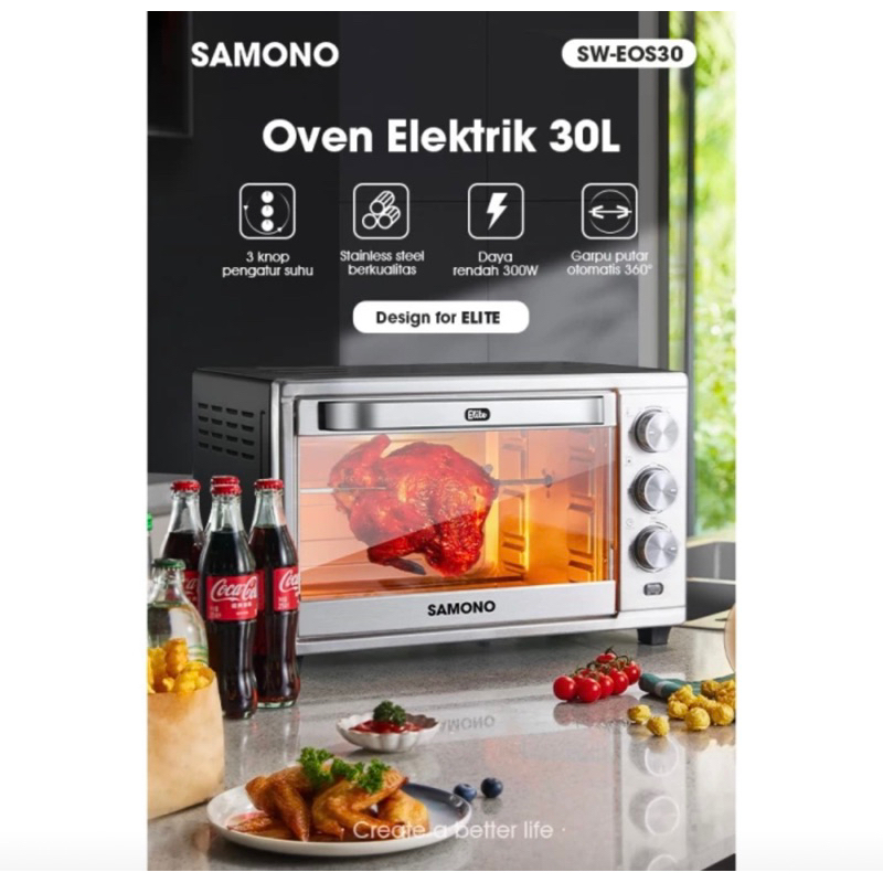 Samono SW-EOS30 Oven Listrik Low Watt 30 Liter Stainless Silver Pemanggang Ayam - Oven Listrik