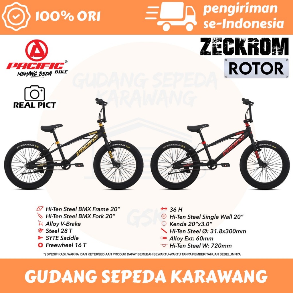 SEPEDA BMX PACIFIC 20 INCH ZECKROM BAN BESAR 3.0 REM ROTOR
