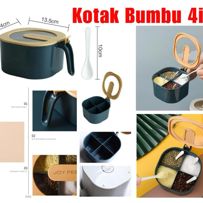 Kotak Bumbu Dapur 4in1 Rak Bumbu Seasoning Box Free Sendok 4in1 Serbaguna