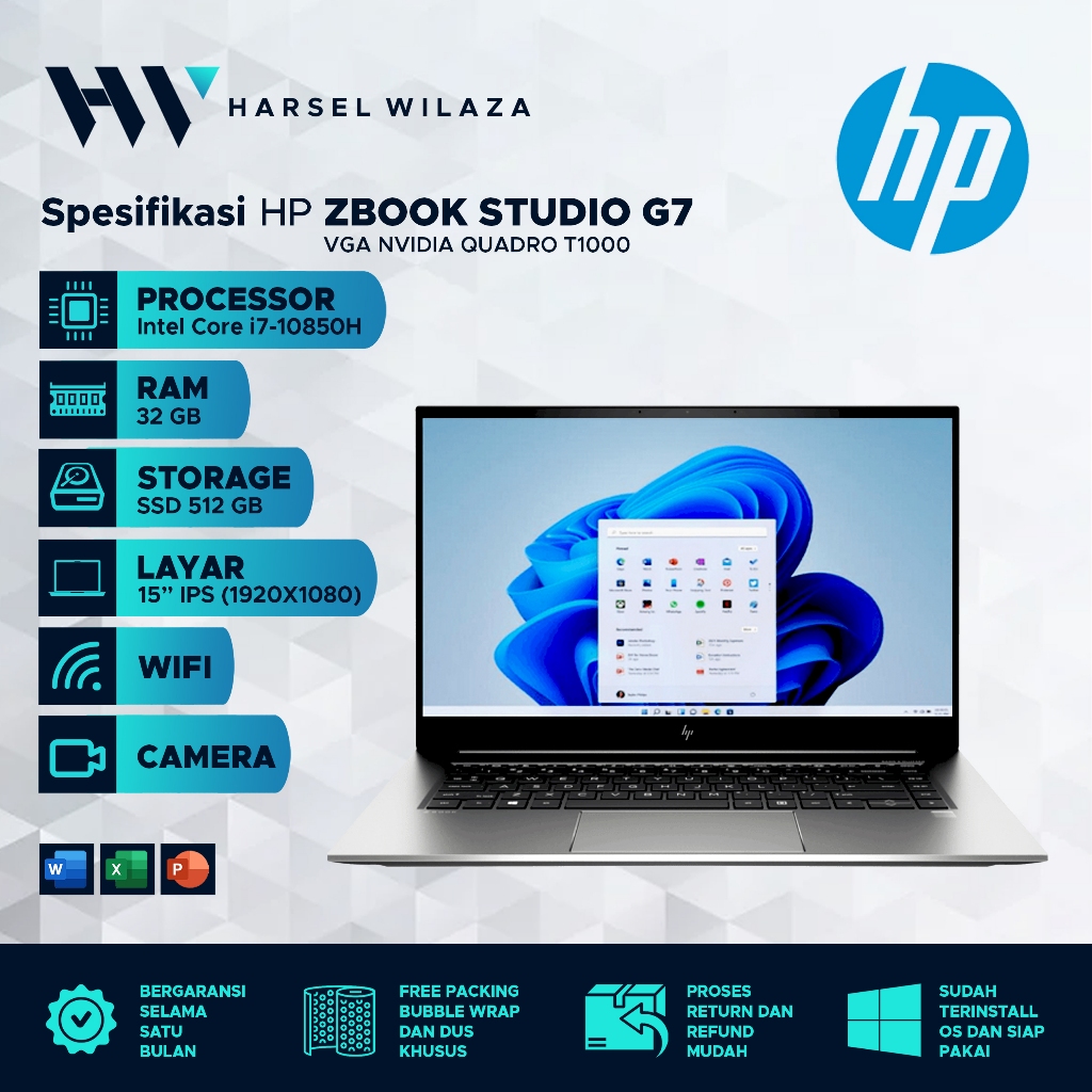 LAPTOP WORKSTATION HP ZBOOK STUDIO G7 CORE I7 VGA NVIDIA SSD 512GB RAM 32GB