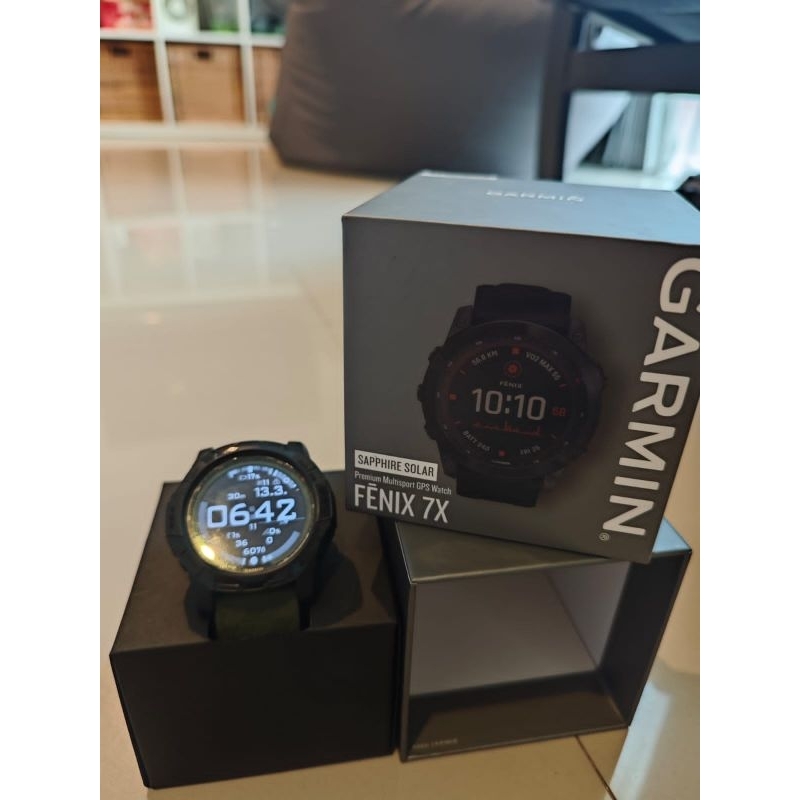 Jam Second Garmin Fenix 7x Sapphire Solar Black Original Full Set + Strap