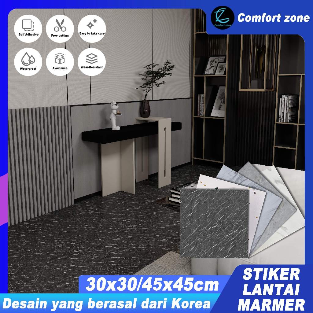 【Comfort Zone】Stiker Vinyl Lantai Marmer Ukuran 30x30/45x45cm / Vinil Sticker Lantai Marbel Granit /