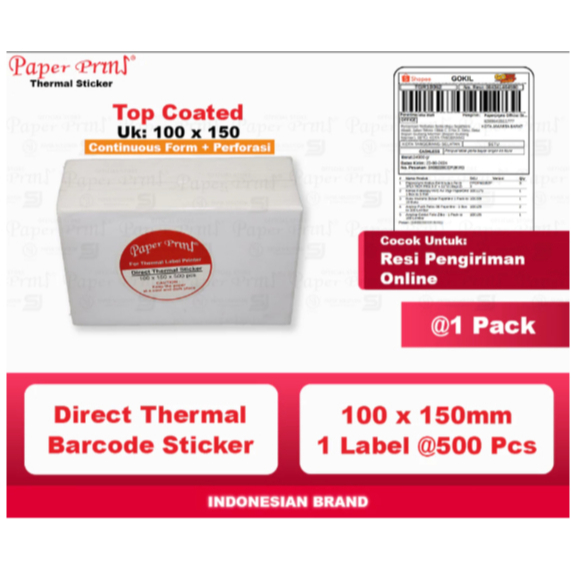 

PAPERPRYNS THERMAL LABEL BARCODE STICKER RESI 100 MM X 150 MM ISI 500PCS (Pack)