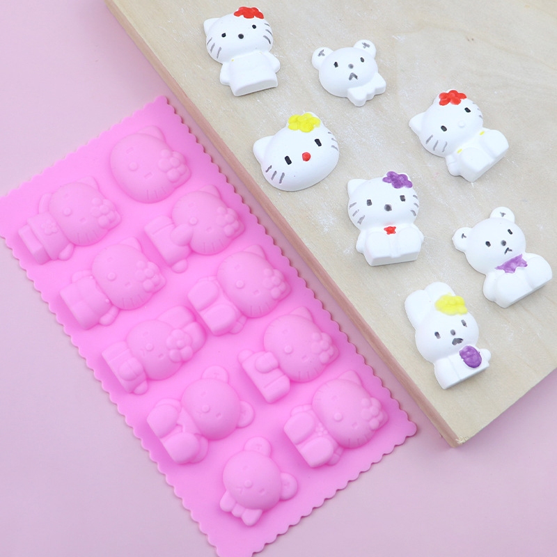 1PCS 10 jaringan Kucing KT Cetakan Puding Coklat Jelly Kue Cake Karakter / Gird Cetakan Silikon Food