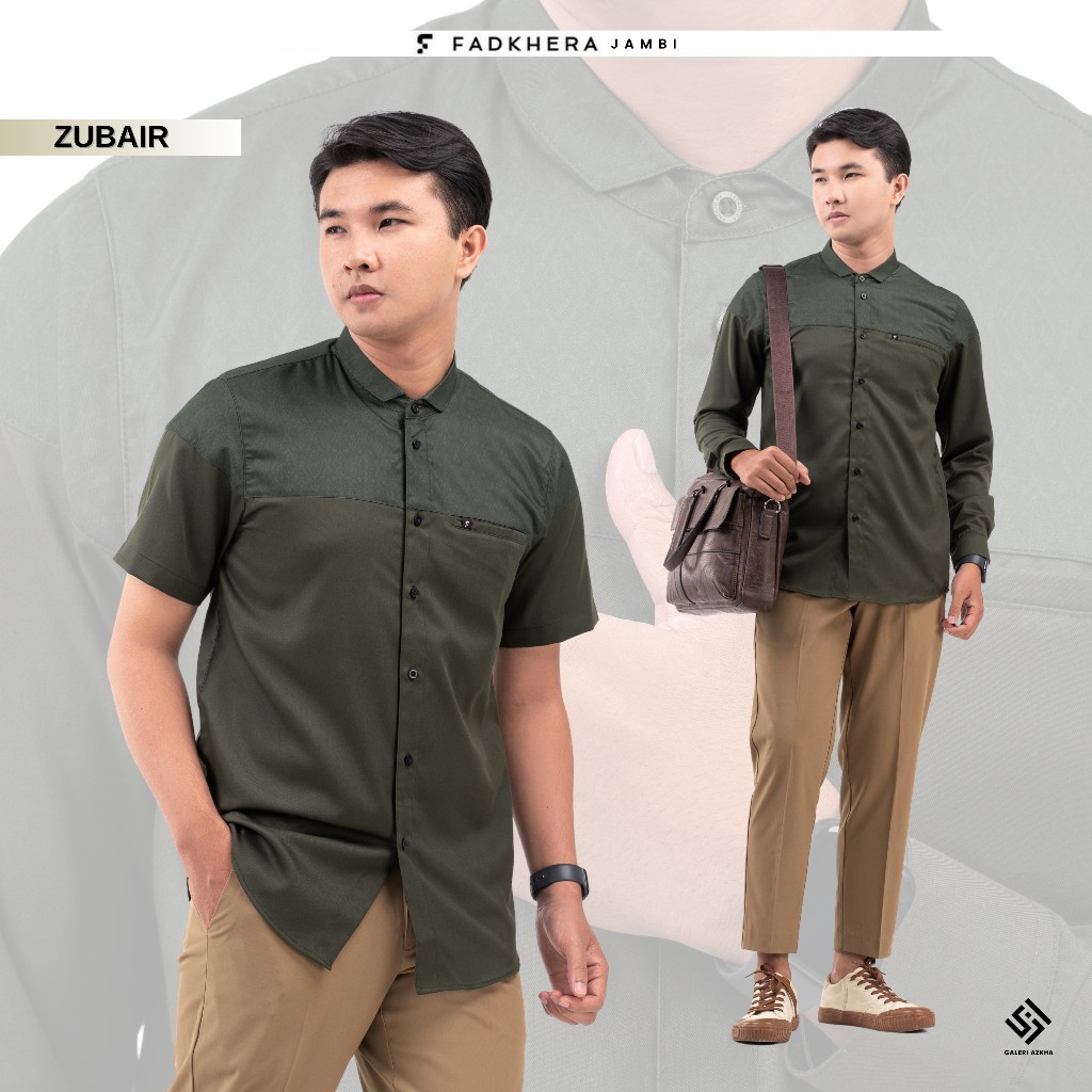 FADKHERA Baju Koko Modern Zubair Army Premium Motif Batik Kemko Pria Dewasa
