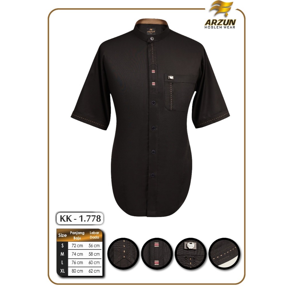 ARZUN koko lengan pendek varian khusus hitam