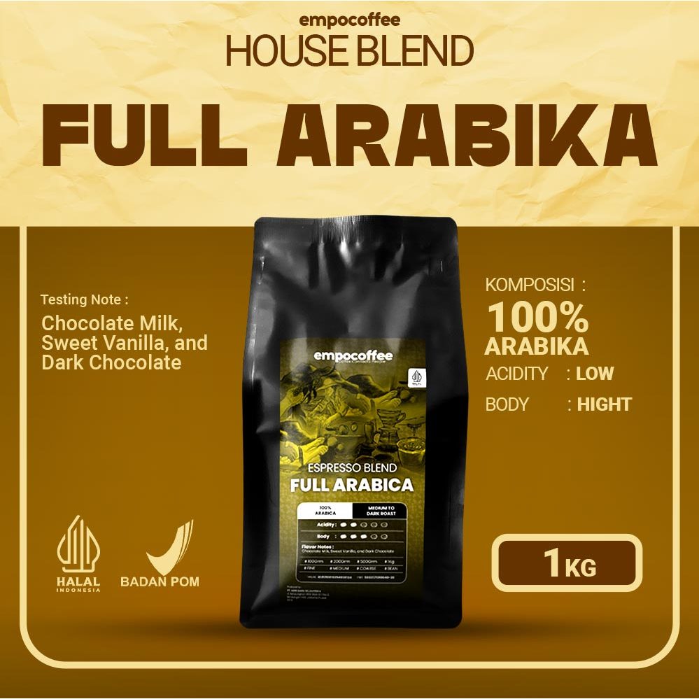 

Empo Coffee Biji Kopi Bubuk 1 Kg Full Arabika Espresso House Blend Arabica Coffee Bean Roasted Beans Coffe