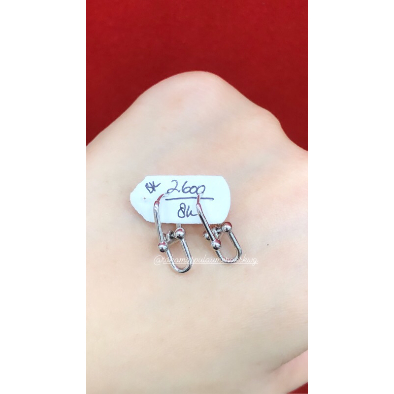 Anting fashion tipani emas putih asli 375