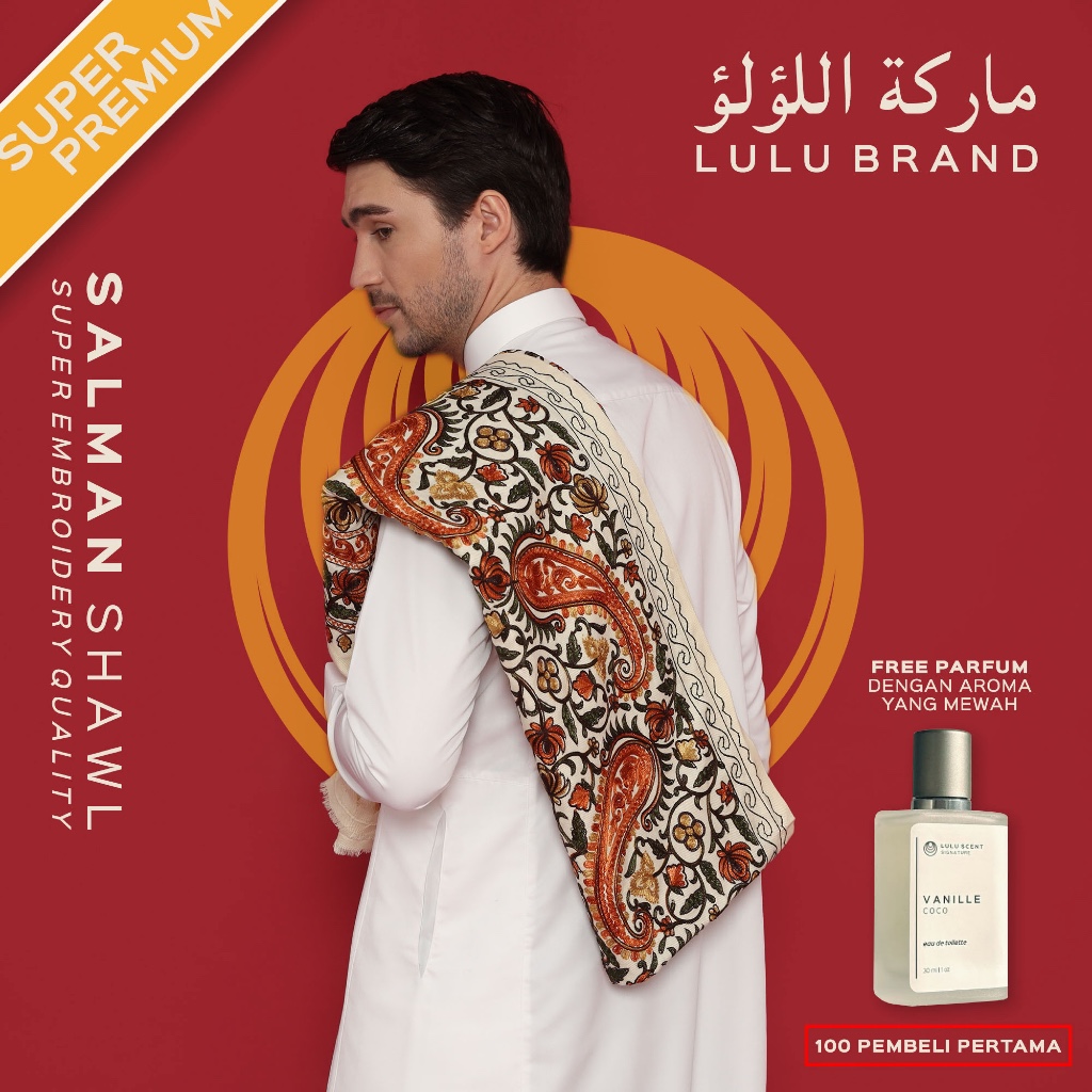 Sorban Kashmiri Super Premium Rida Motif Sulam Full Bordir Surban Pria Arab LULU BRAND 638EB Salman