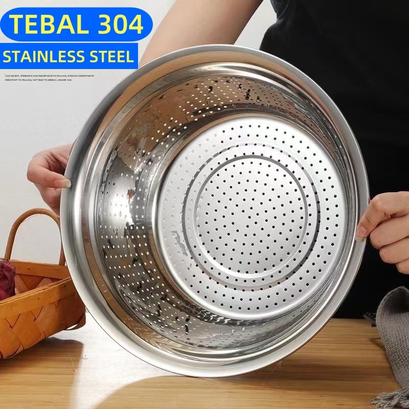 Rice sieve / ceting nasi / bakul nasi stainless steel import premium sale 32cm/36cm/40Baskom lobang 