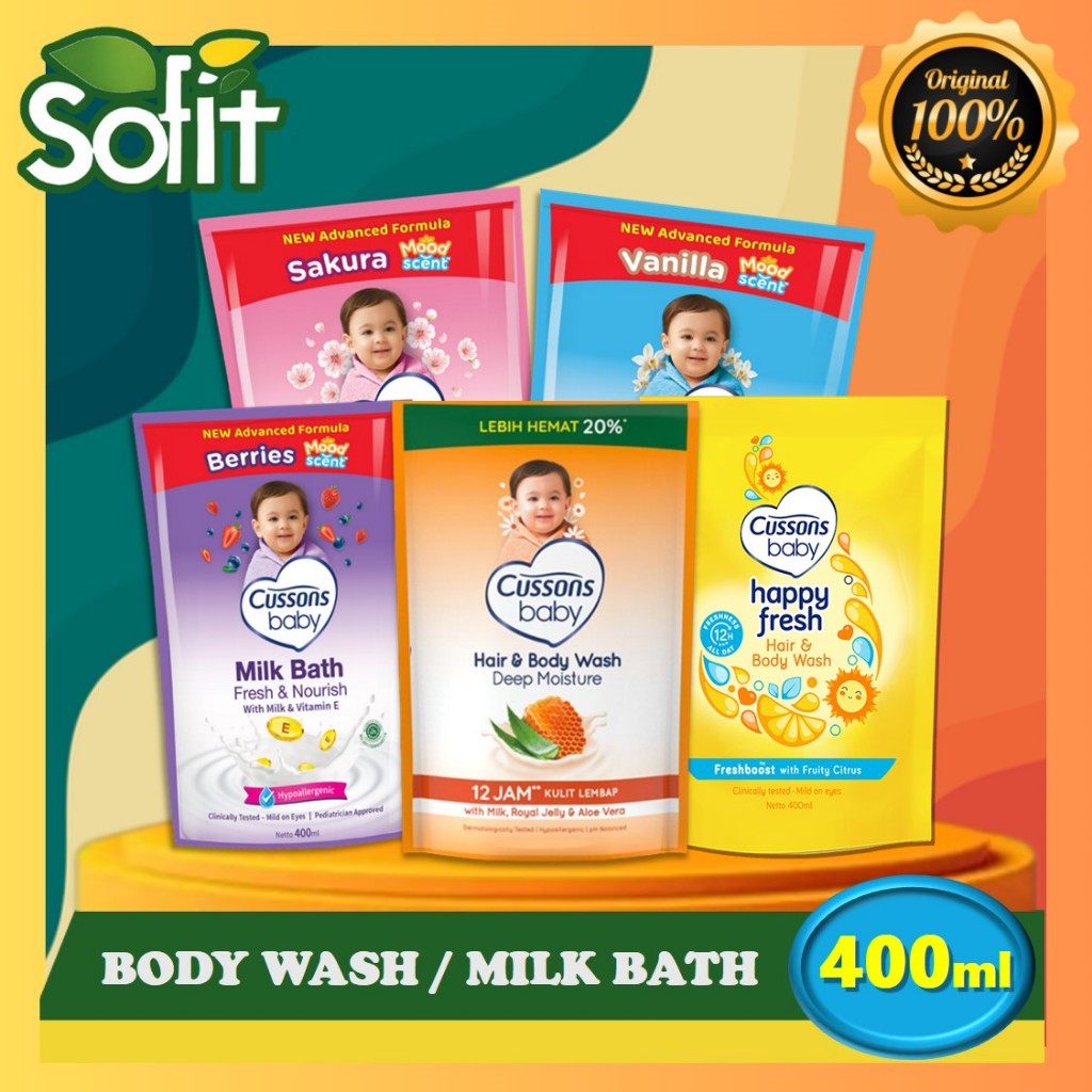Cussons Baby Hair & Body Wash & Milk Bath 400ml REFILL - Baby Bath - Happy Fresh - Cusson - Sofit