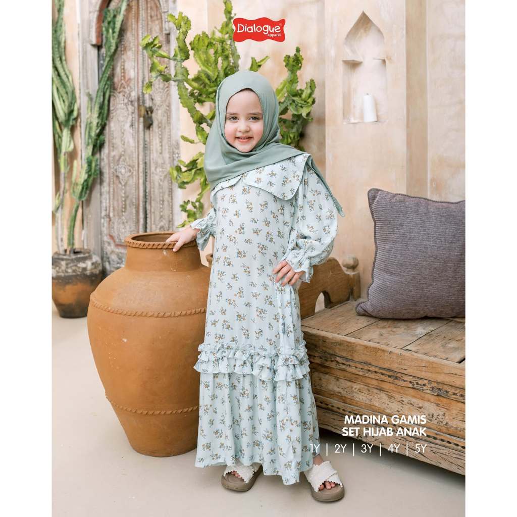 Madina Gamis Set Hijab Anak | Baju Anak Perempuan | Baju Lebaran Anak | Dress Anak | Gamis Anak | Ba