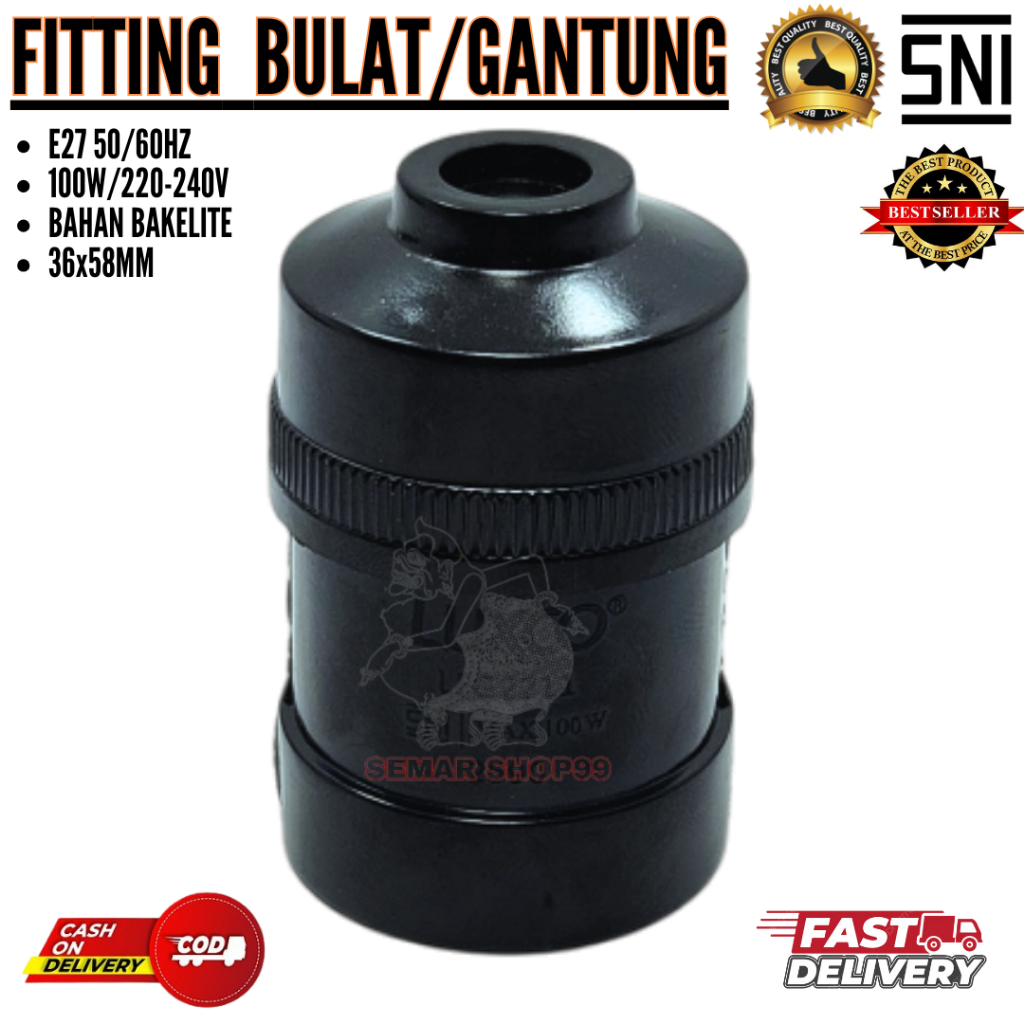 Fitting Gantung Bulat HITAM SNI Fitting lampu Gantung / piting rumah lampu gantung hitam bulat