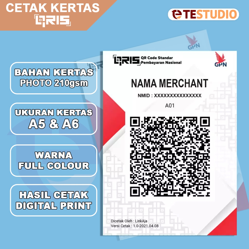 

CETAK QRIS QR CODE SCAN BARCODE BAHAN KERTAS PHOTO STICKER / CETAK SAJA