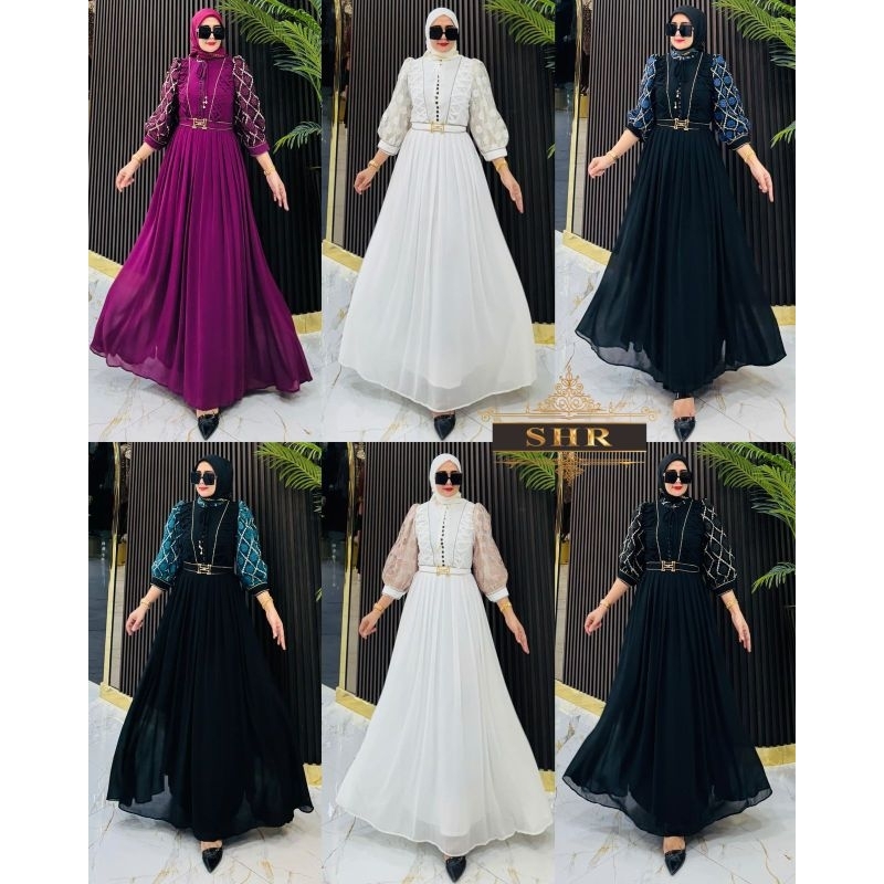 SHR Gamis ceruti dada silang  lengan bordir by SHR