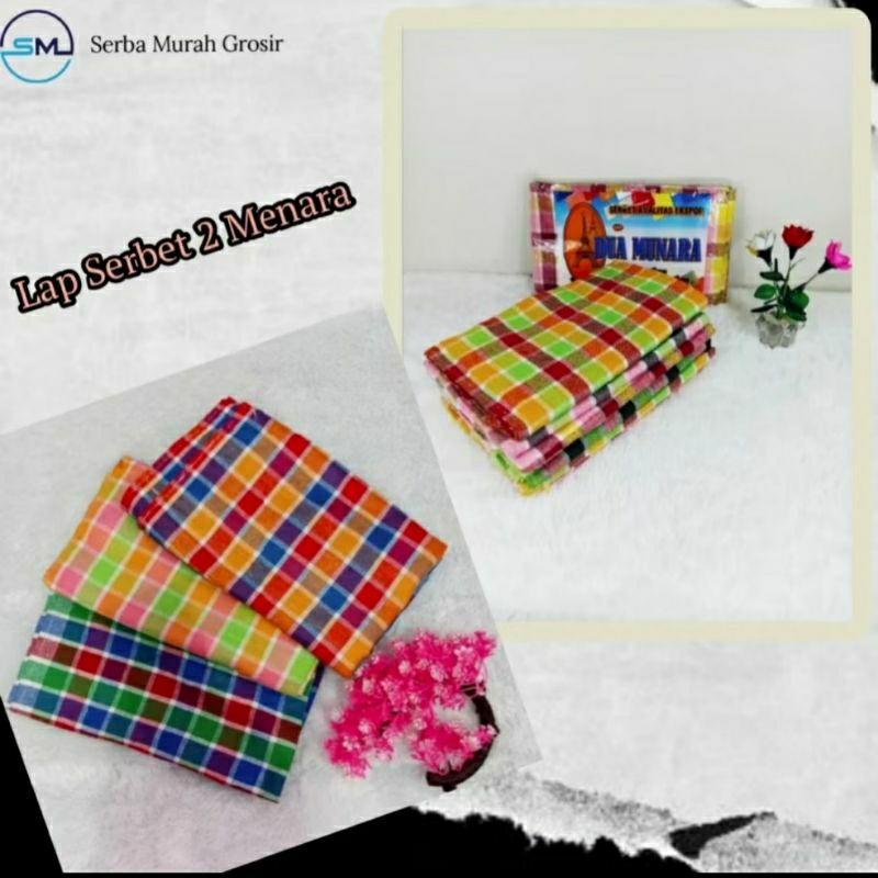 Serbet Bahan Kain Katun Halus Motif Kotak Kotak Ukuran Besar 60x55CM Lap Serbaguna Kain Lap Piring L