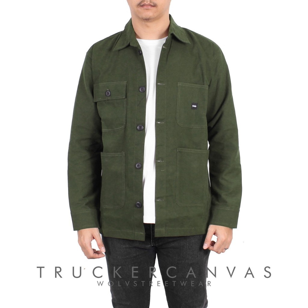 SIXTEEN - Trucker Canvas Jacket Outer Unisex Hijau Original Wolv Terbaru / Field Jacket