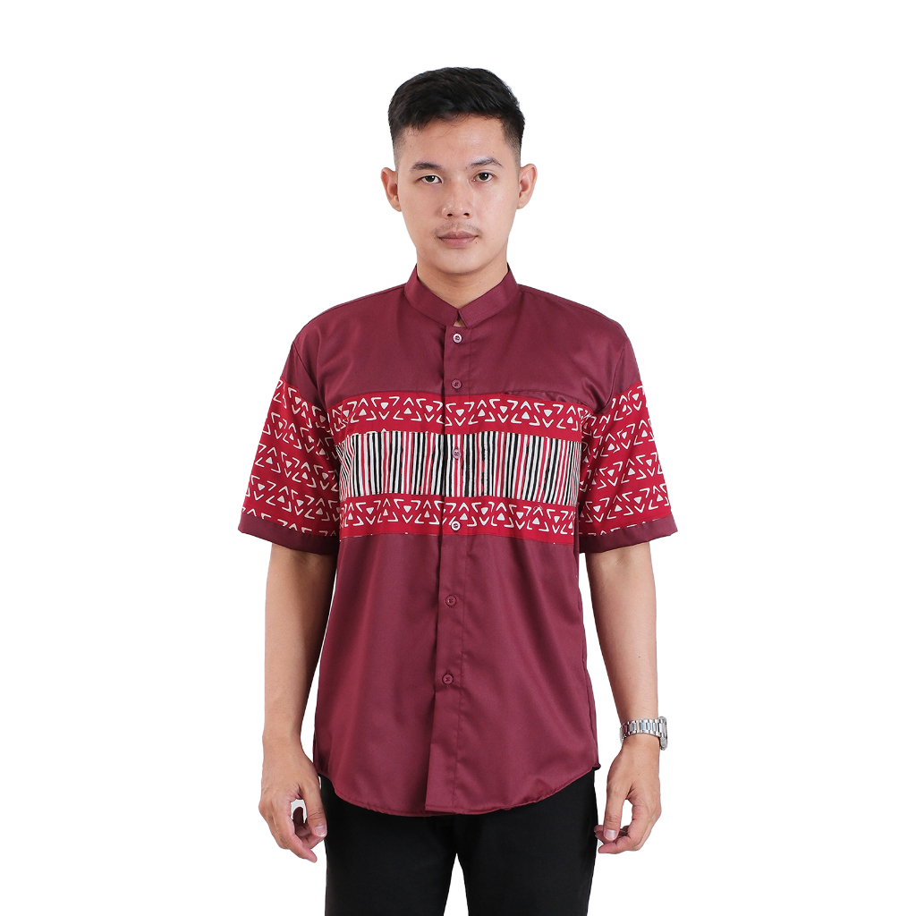Baju Koko / Muslim Rachim Lengan Pendek Toyobo Batik Merah Maroon / Maron / Marun