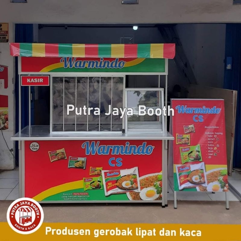 Booth Portable Warmindo Jumbo Kombinasi + Etalase + Benner