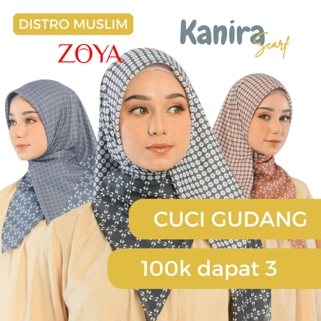 Zoya KANIRA Scarf - CUCI GUDANG Kerudung Hijab Segi Empat Scarves Motif Voal Printing Promo Diskon B