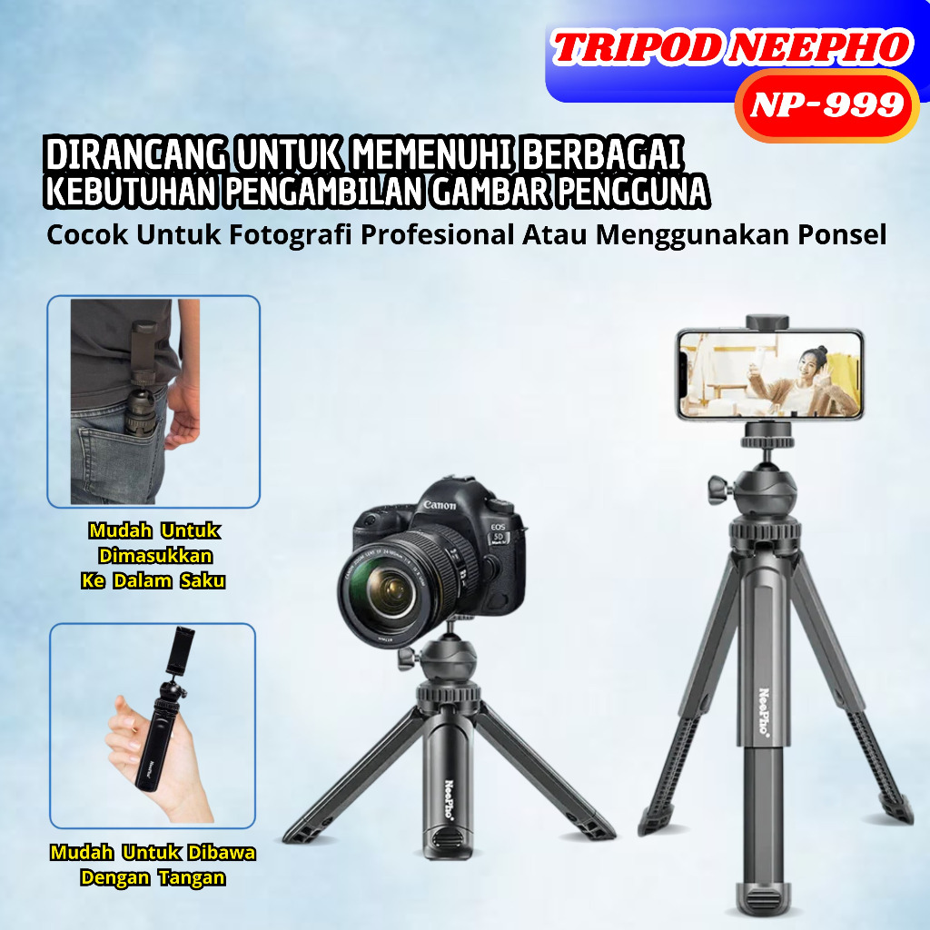 Tripod Genggam Hp Kamera Neepho NP-999 Tinggi 38cm / Tripod Handphone Camera Multifungsi Untuk Konte