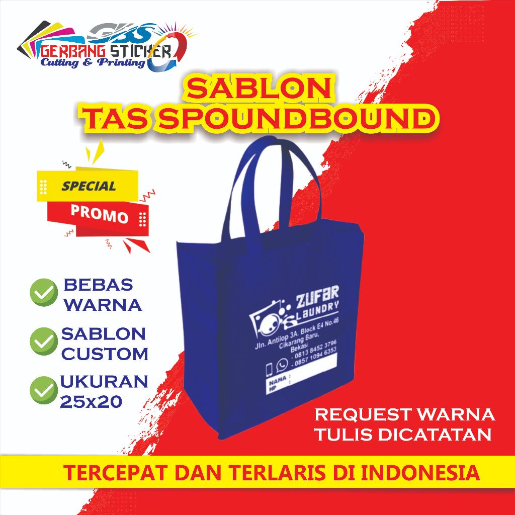 

CETAK SABLON TAS SPOUNDBOND UKURAN 25x20