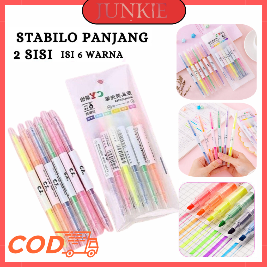 

- Alat Tulis Stabilo Highlighter Isi 6 PCS / Pensil Penanda Tulisan Double Side Highlighter 2in1 Multicolor