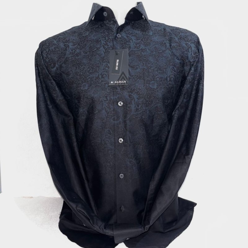 Lengan Panjang Slimfit ALISAN Printing Cap Sembur Hitam 00617 Motif Bunga