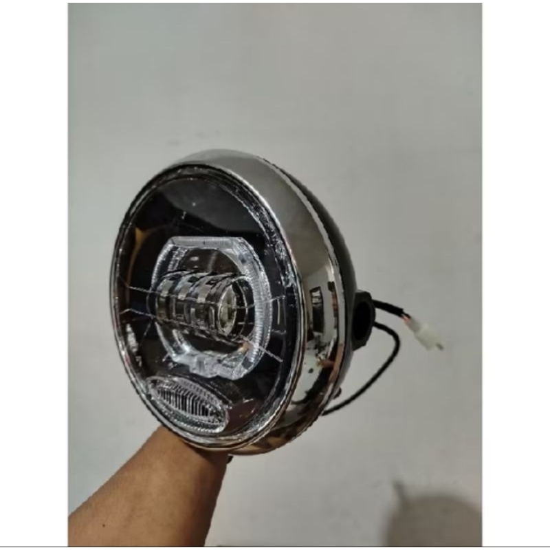 Lampu Biled LED Lensa 4 Mata Set Reflektor Lampu Depan Bulat Cover Hitam RX King Vixion Old Scorpio 