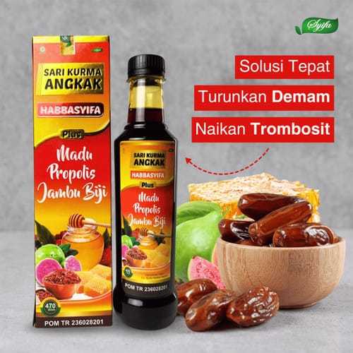 

Sari Kurma Angkak Madu Plus Propolis Jambu Biji | Meningkatkan Trombosit Bantu Penyembuhan Typhus |