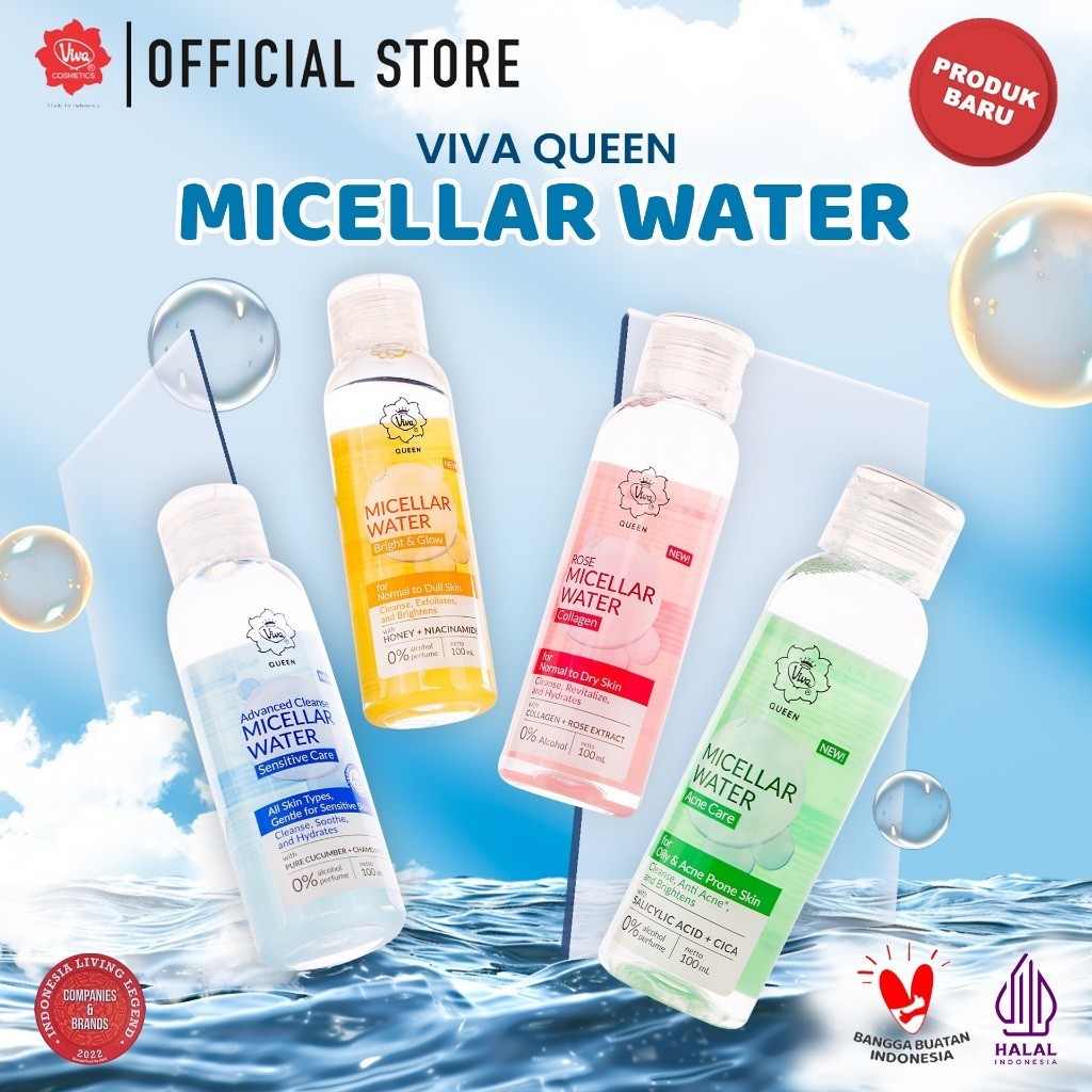 VIVA Queen Advance Cleanse Micellar Water 100ml - Sensitive, Bright Glow, Acne, Collagen, Halal BPOM