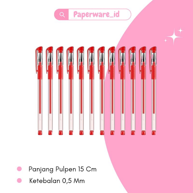 pulpen gel 0.5 mm warna merah / pulpen gel merah / pulpen gel