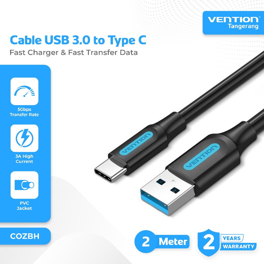 Vention Kabel Charger Data USB 3.0 to Type C Fast Charging 3A Qualcomm QC 4.0 2 Meter - COZBH
