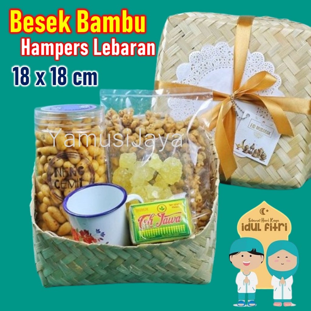 

SPESIAL LEBARAN - Besek Hampers uk 18x18 cm l Besek Hantaran l Besek Bambu Plus Pita