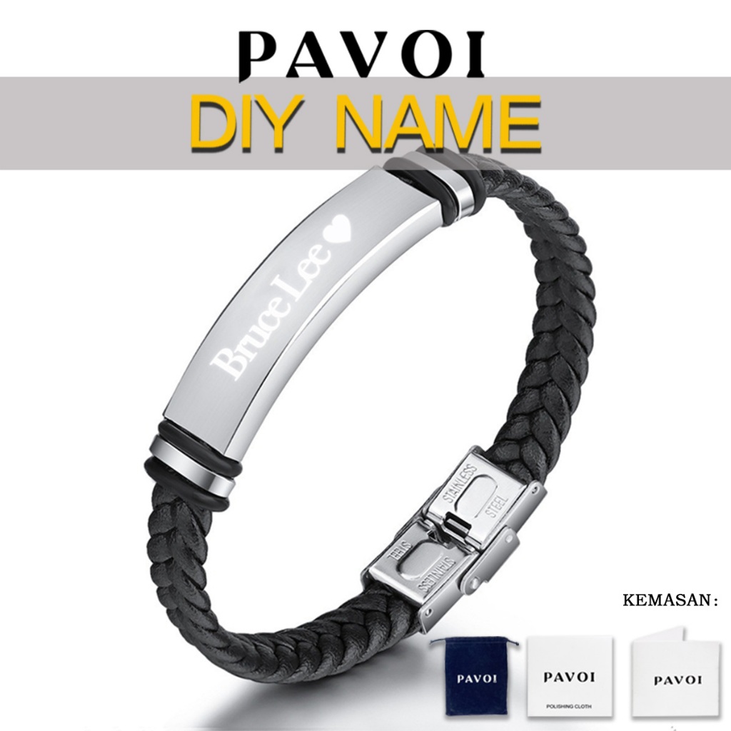 Request Nama Gelang Pria Leather for Man Exclusive Kulit Gelang Unisex Pria Wanita Titanium Anti Kar