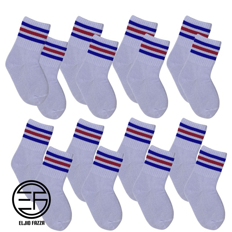 Kaos Kaki Putih Strip Biru Merah Biru anak