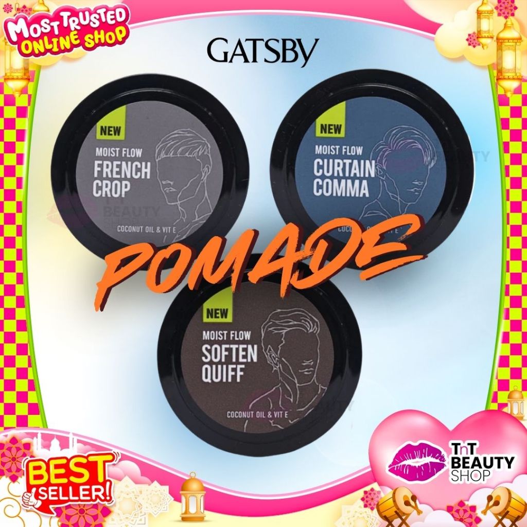 Gatsby Moist Flow 30gr Curtain Comma | French Crop Clay | Soften Quiff Pomade | TnT Beauty Shop