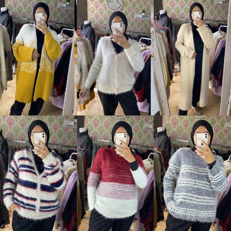 sweater cardigan outer bulu fuzzy korea