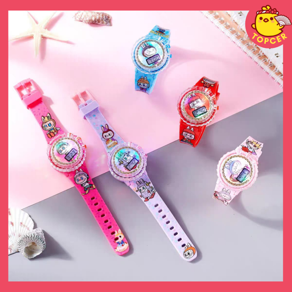 Jam Tangan Anak Digital Spiner Labubu Musik Lampu Free Box