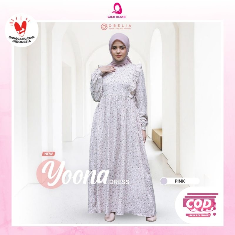 Obelia - Yoona Dress Motif Bunga | Gamis Murah Remaja Kekinian Korean Style